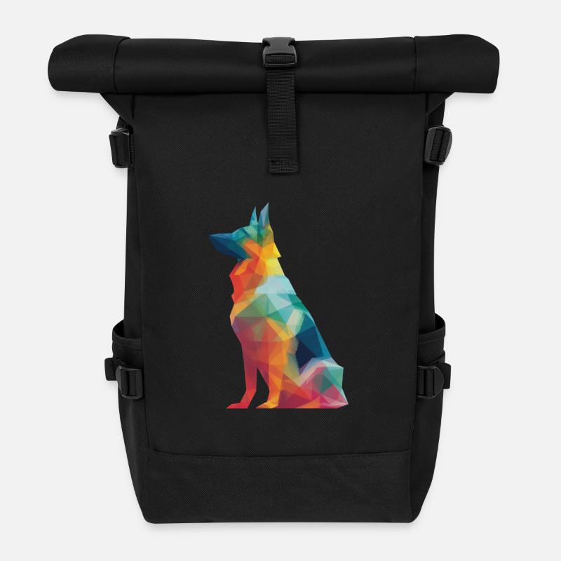 Berger Allemand Low Poly Art Design Coloré - Sac à dos roll top - noir