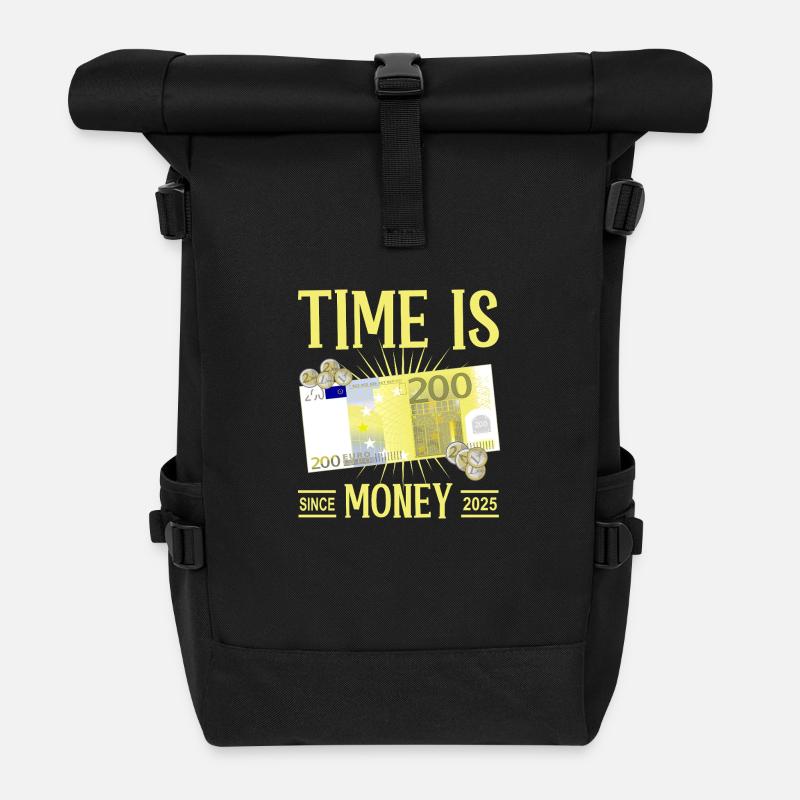 Zeit ist Geld - Rolltop Rucksack - Schwarz