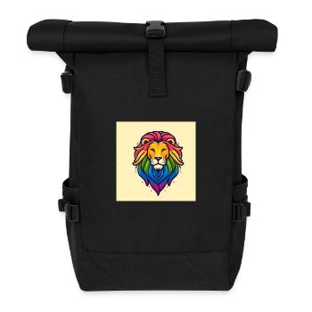 majestic lion with a rainbow colored - Roll Top Backpack - black - Front