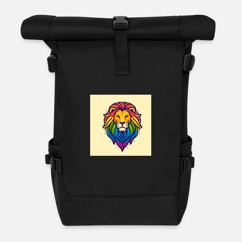 majestic lion with a rainbow colored - Rolltop Rucksack - Schwarz