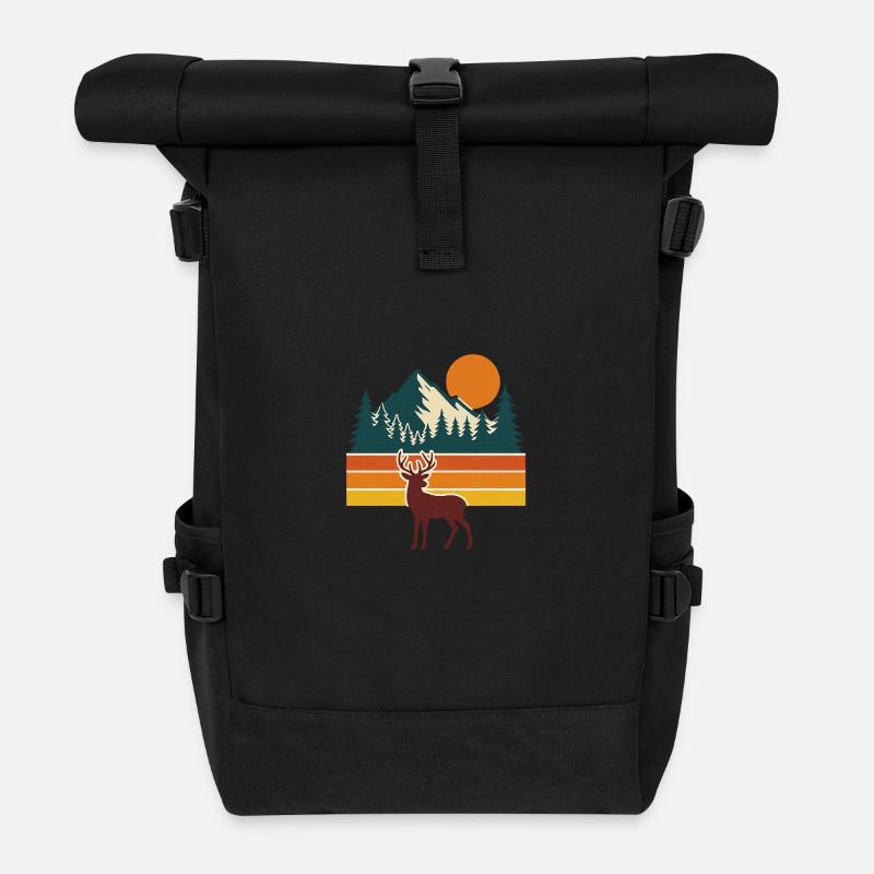 Sunset Trails – Retro Nature Flow - Rolltop Rucksack - Schwarz
