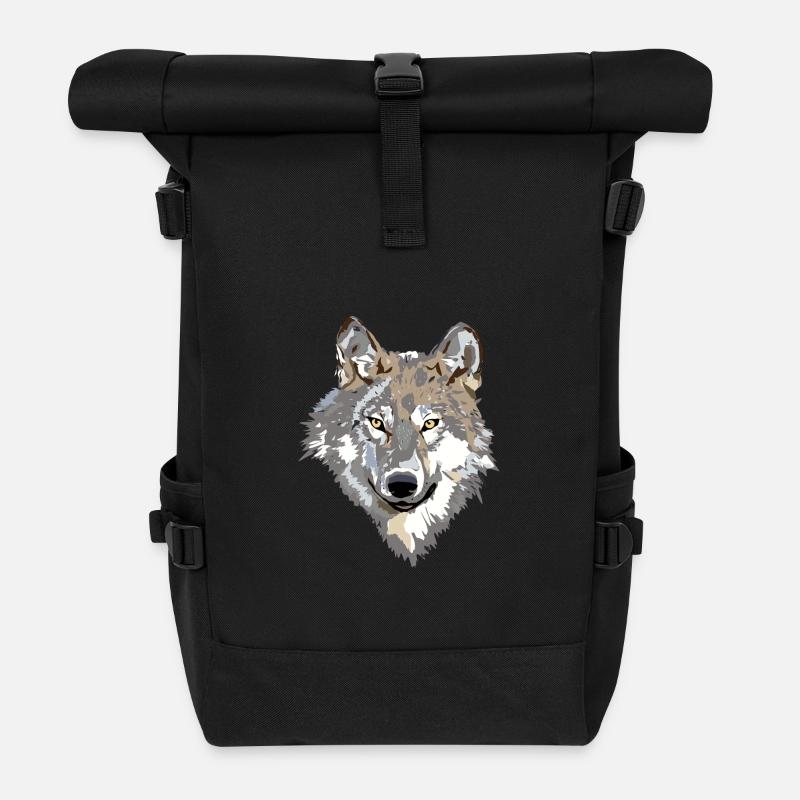 Wolf - Roll Top Backpack - black