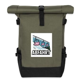 Ski lift and mountain motif with adventure charm - Roll Top Backpack - olive/black - Front