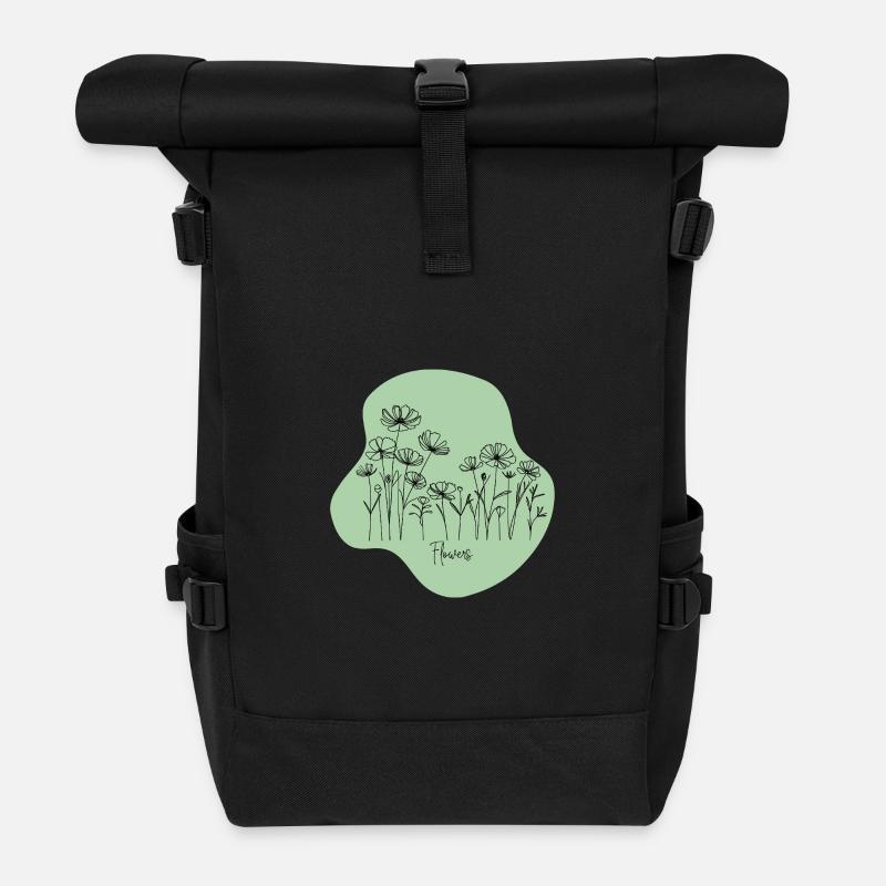 Minimalistische Blumenillustration - Rolltop Rucksack - Schwarz