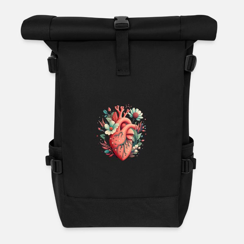 Heart Bloom Botanisch - Rolltop Rucksack - Schwarz