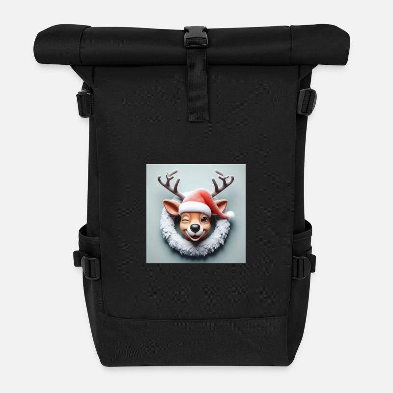 Lachendes Rentier mit Kranz - Rolltop Rucksack - Schwarz
