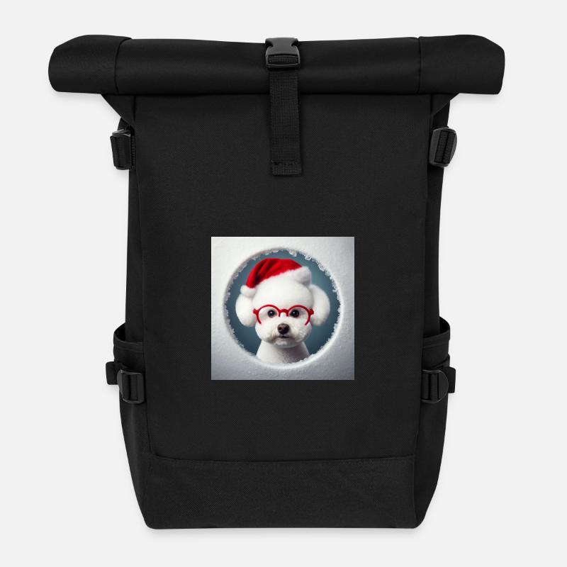 Bichon Frisé Hund als Weihnachtsmann - Rolltop Rucksack - Schwarz