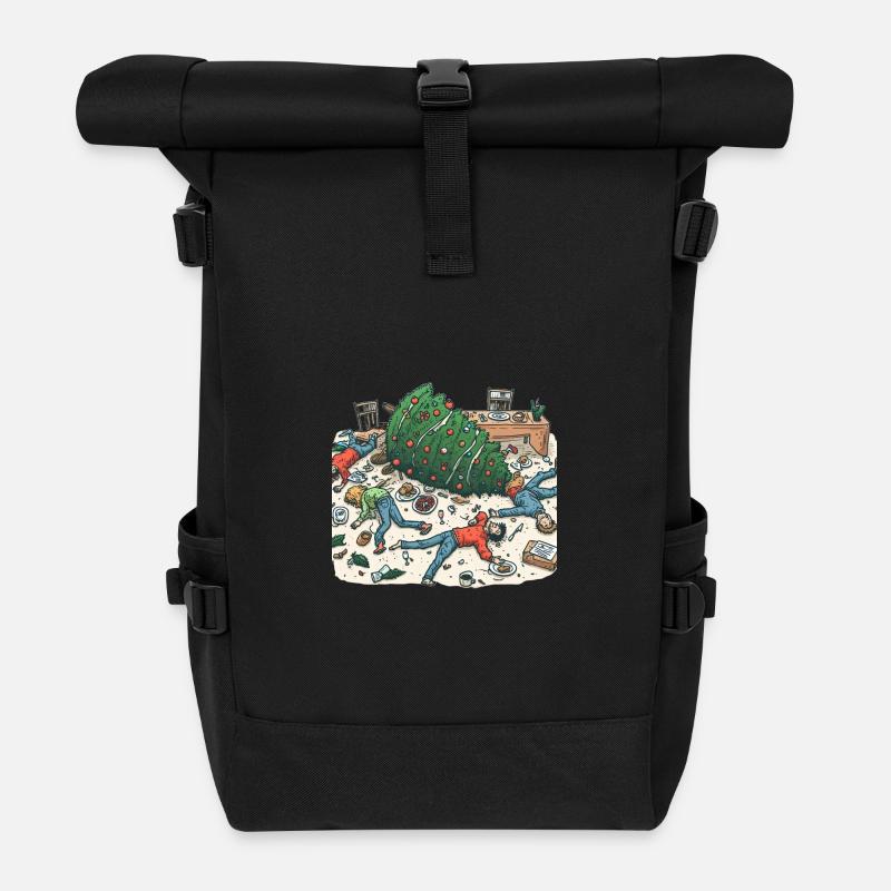 Exuberant Christmas tree party - Roll Top Backpack - black