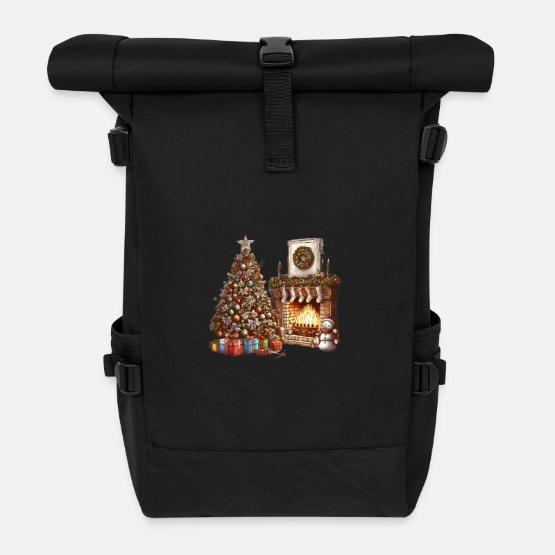 Festliche Weihnachtsdekoration mit Tannenbaum - Rolltop Rucksack - Schwarz