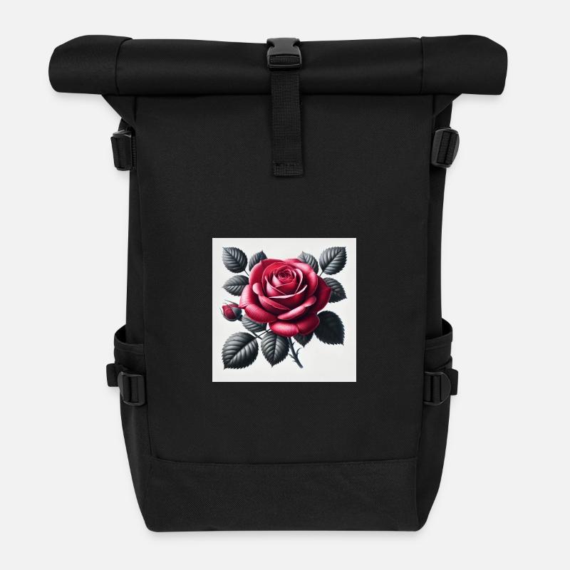 Red rose - Roll Top Backpack - black