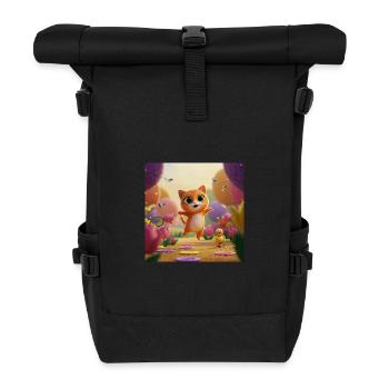 Kätzchen springt durch Blütenreich - Rolltop Rucksack - Schwarz - Vorne