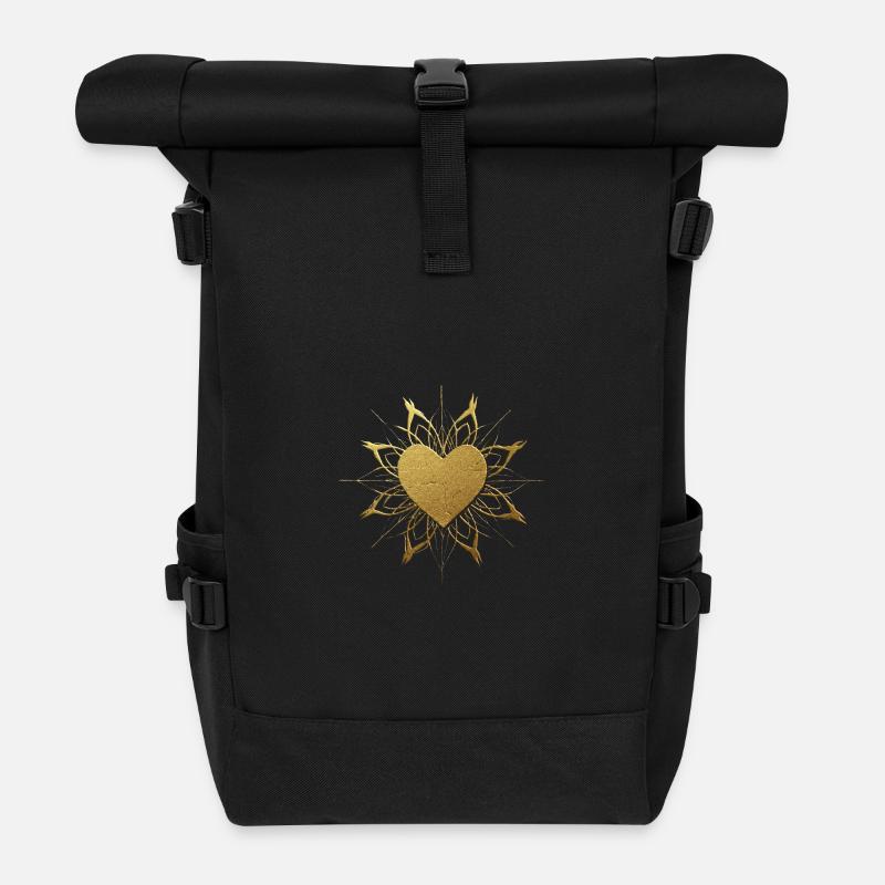 Golden Heart Ornament - Roll Top Backpack - black