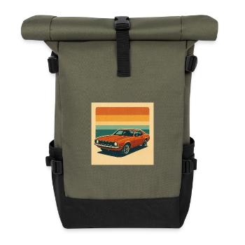 Vintage Muscle Car Retro Design - Rolltop Rucksack - Olive/Schwarz - Vorne