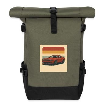 Roter Muscle Car Retro Design - Rolltop Rucksack - Olive/Schwarz - Vorne