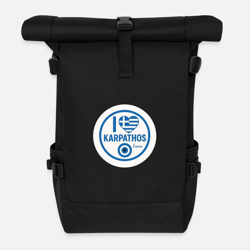 Karpathos Love  - das beliebte Motive - Rolltop Rucksack - Schwarz