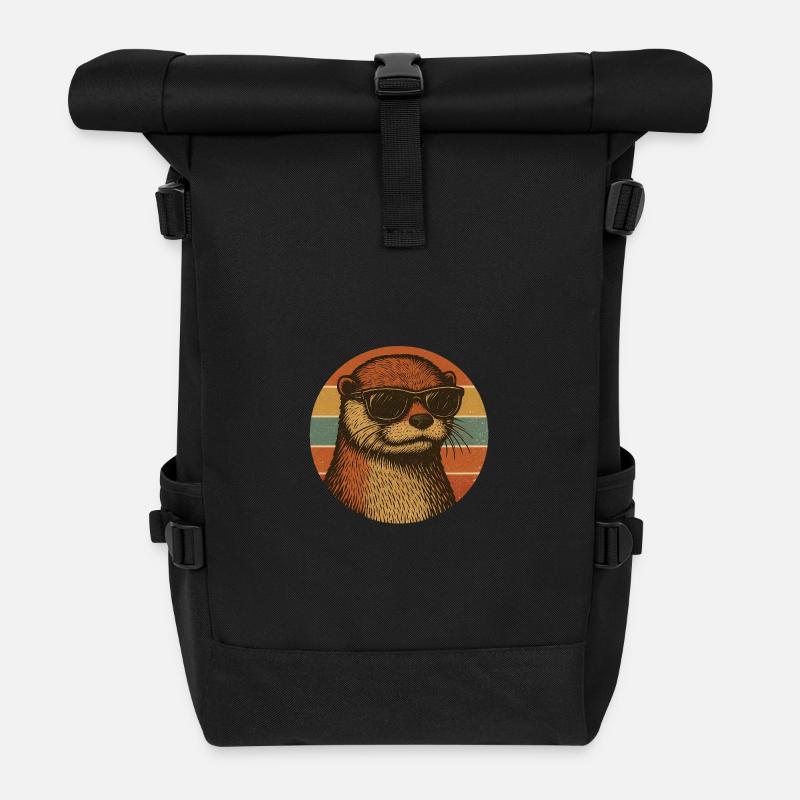 Cool Otter with Sunglasses Retro Design - Rolltop Rucksack - Schwarz