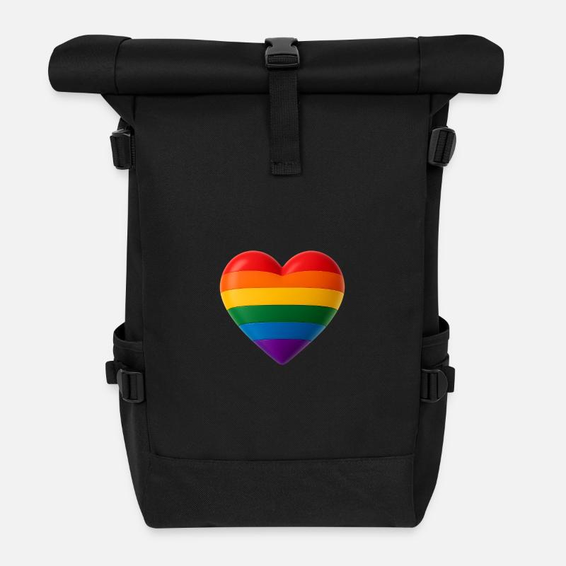 Herz in Regenbogenfarben für Vielfalt 3D Look - Rolltop Rucksack - Schwarz