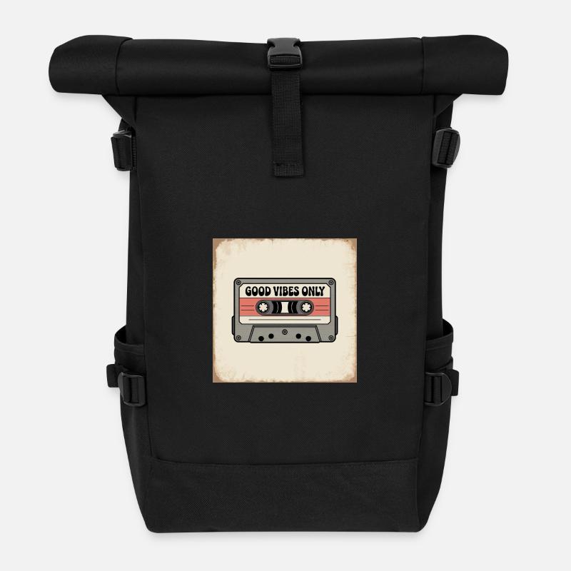 Kassette mit Beschriftung - Rolltop Rucksack - Schwarz