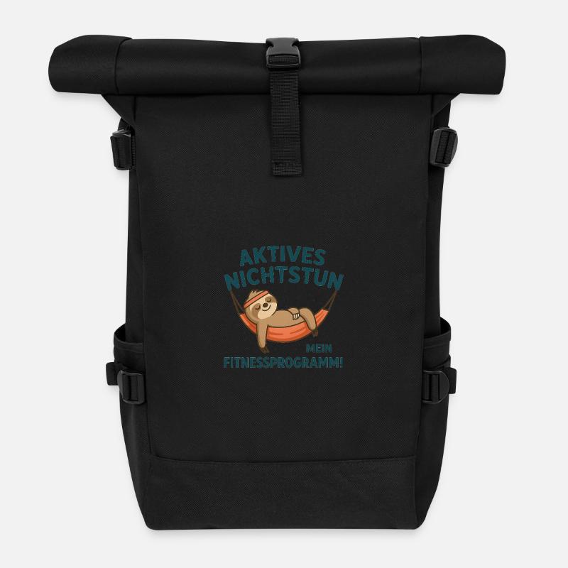 Entspannter Faultier im Hängematten-Design - Rolltop Rucksack - Schwarz