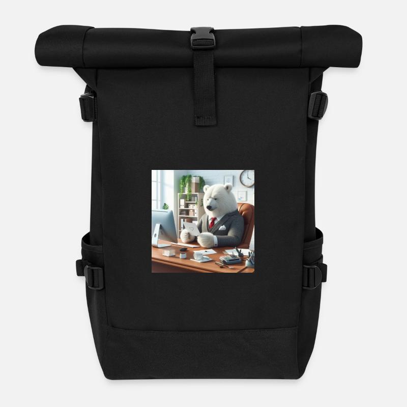 Bär im schicken Business-Anzug - Rolltop Rucksack - Schwarz