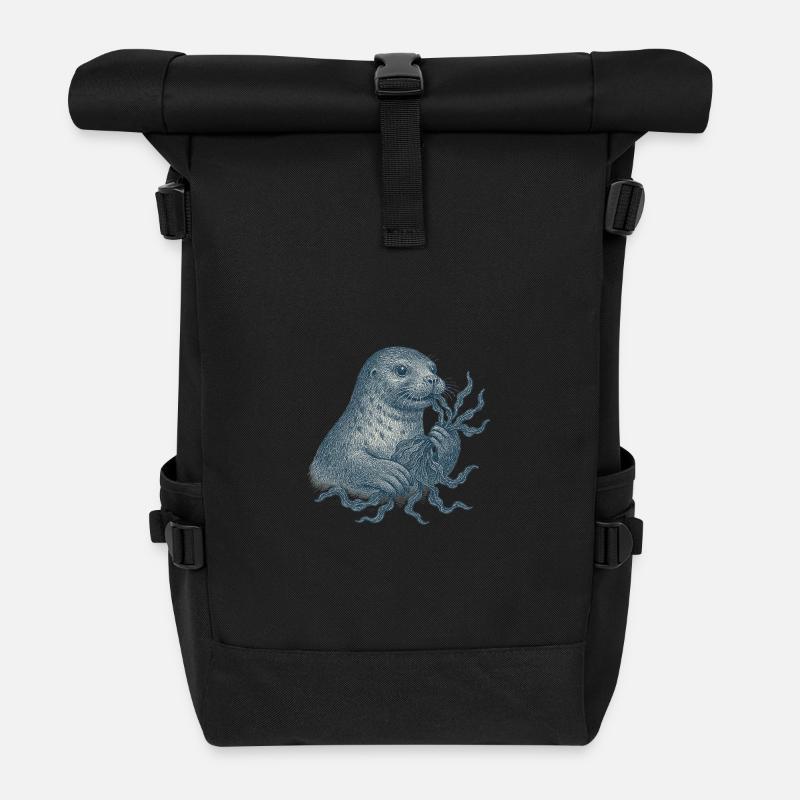 Loutre de mer mystique avec plante à tentacules - Sac à dos roll top - noir