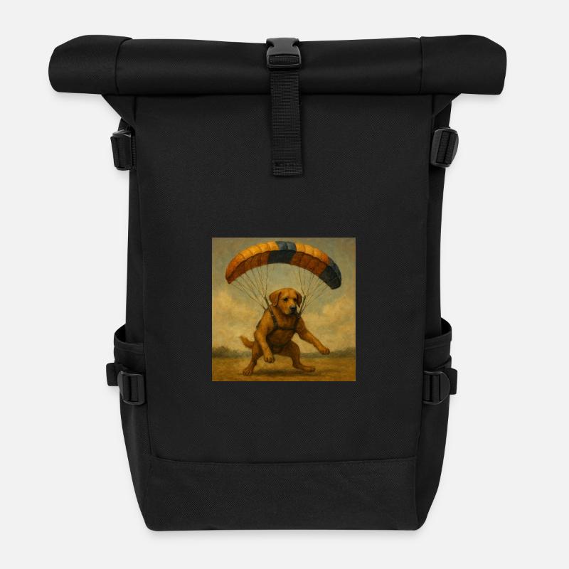 Welpe mit Fallschirm Illustration - Rolltop Rucksack - Schwarz