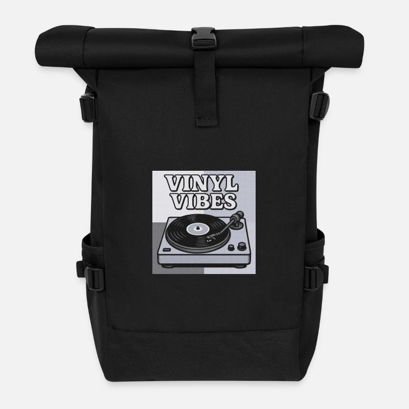 Vinyl Vibes Rétro Platine vinyle design - Sac à dos roll top - noir