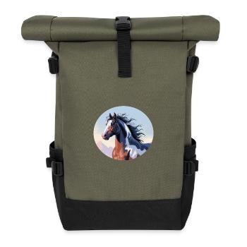 Tinker stallion galloping in mountain landscape - Roll Top Backpack - olive/black - Front