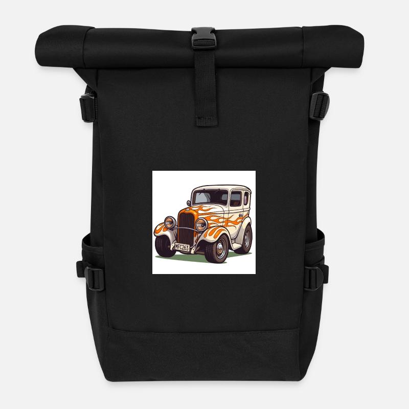 Oldtimer Hot Rod Auto - Rolltop Rucksack - Schwarz