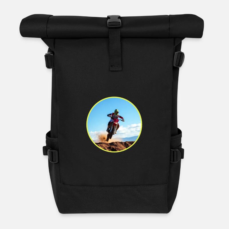 Motocross colour logo - Yellow - Roll Top Backpack - black