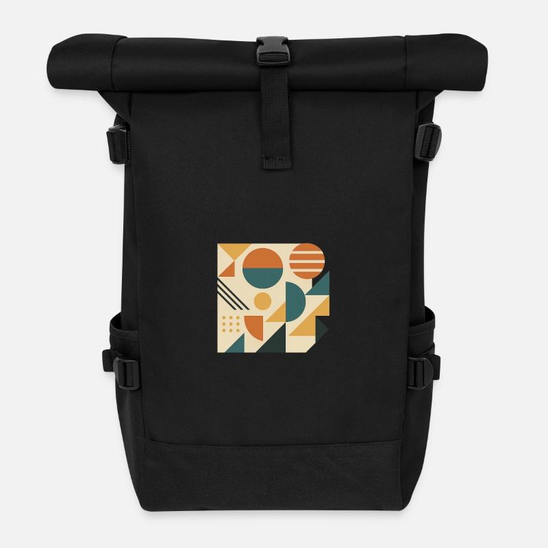 Geometric Color Tiles Pattern - Roll Top Backpack - black