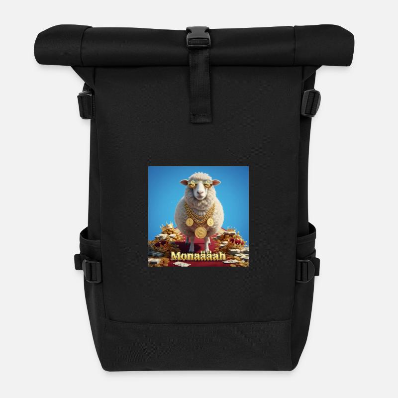 Bling Schaf mit Münzketten - Rolltop Rucksack - Schwarz