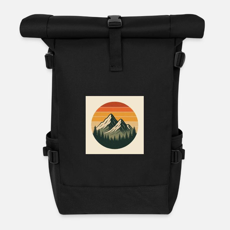 Sunset Summit Retro Circle - Roll Top Backpack - black