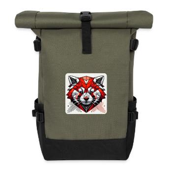 Geometric Red Panda Polygon - Roll Top Backpack - olive/black - Front