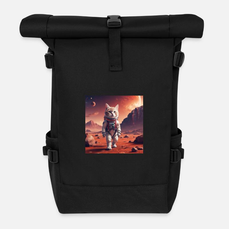 Cat astronaut on Mars - Roll Top Backpack - black