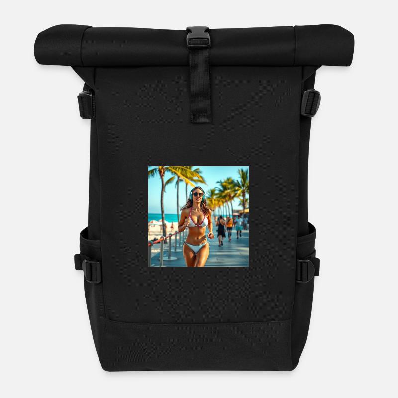 Sunny Beach Fitness Run - Roll Top Backpack - black