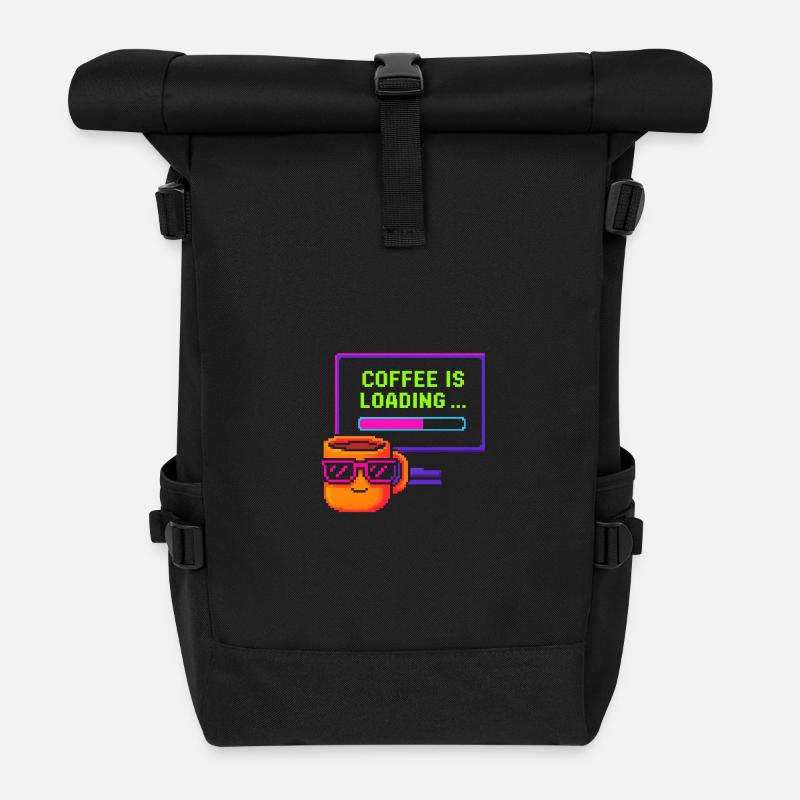 Coffee is loading - Roll Top Backpack - black
