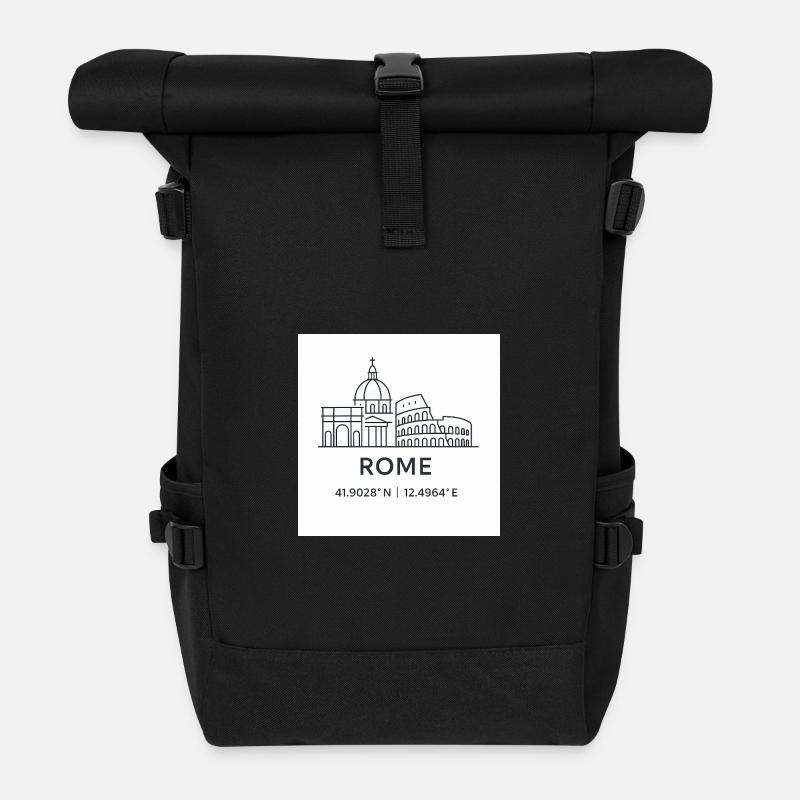 Rom Linienkunst Silhouette Wahrzeichen - Rolltop Rucksack - Schwarz