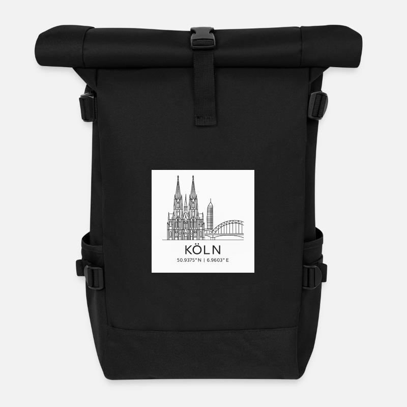 Köln Linienkunst Silhouette Wahrzeichen - Rolltop Rucksack - Schwarz