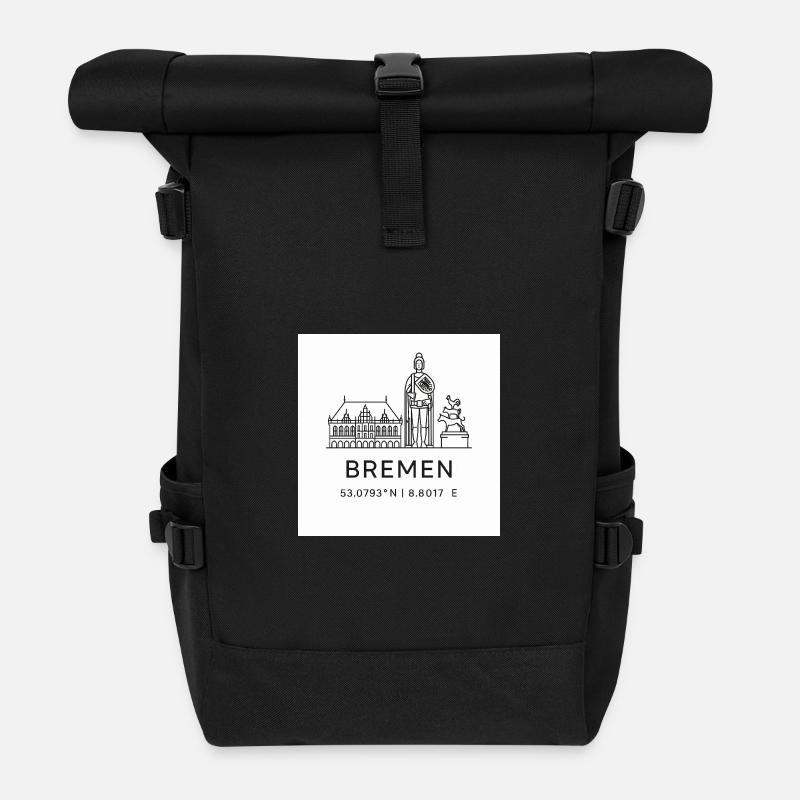 Bremen Linienkunst Silhouette Wahrzeichen - Rolltop Rucksack - Schwarz