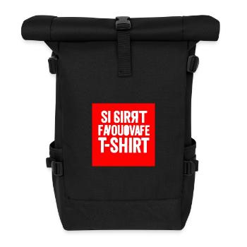 T-Shirt mit fehlerhaftem Textblock - Rolltop Rucksack - Schwarz - Vorne