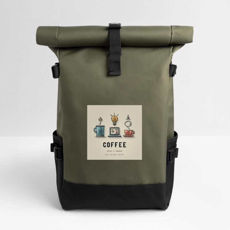 Coffee Code Design Roll Top Backpack