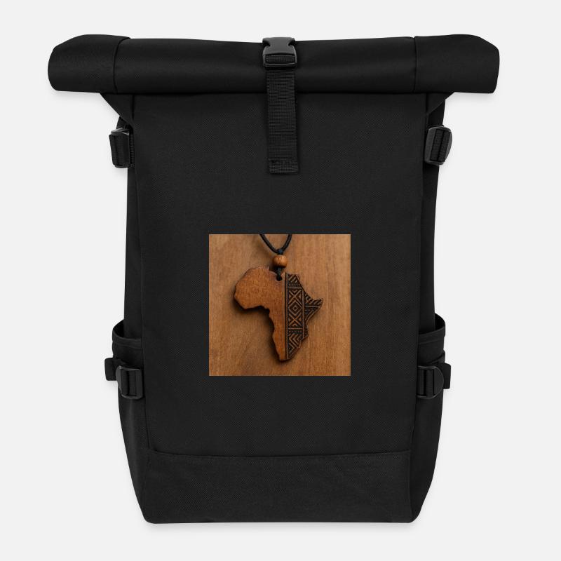 Afrika-Holzgraviertes Stammesmuster - Rolltop Rucksack - Schwarz