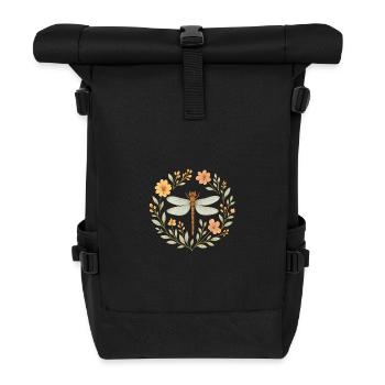 Blumiger Libellenkranz - Rolltop Rucksack - Schwarz - Vorne