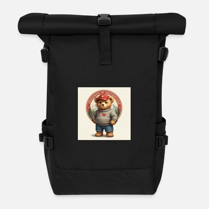 Schweizer Bär mit I Love Switzerland - Rolltop Rucksack - Schwarz