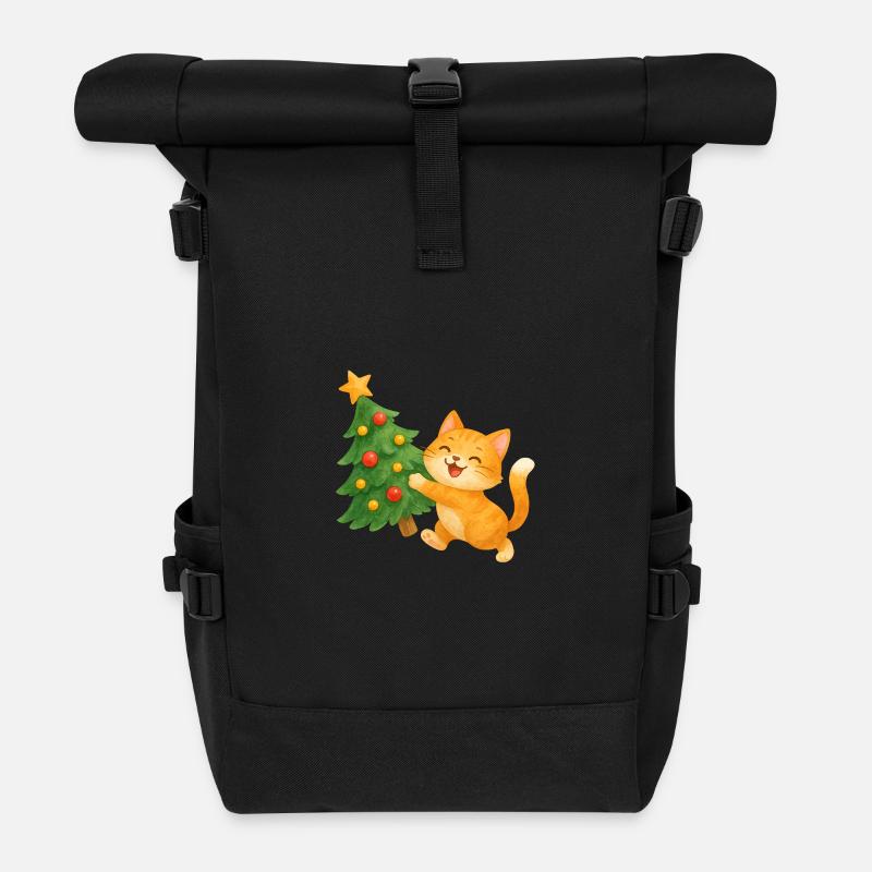 Katzenglück am Weihnachtsbaum - Rolltop Rucksack - Schwarz
