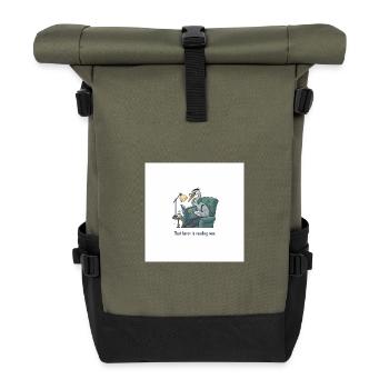 Quantum Bird Reading in Armchair - Roll Top Backpack - olive/black - Front