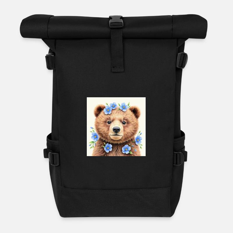 Blue Flower Bear Vorlagen - Rolltop Rucksack - Schwarz