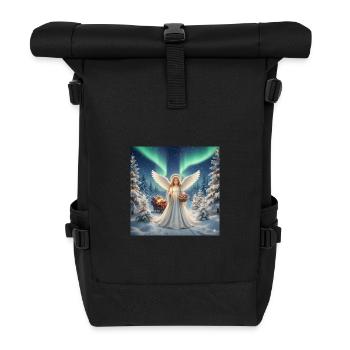 Angels in the Northern Lights Winter Forest - Roll Top Backpack - black - Front