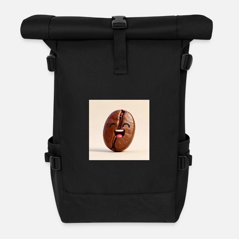 Lachende Kaffeebohne - Rolltop Rucksack - Schwarz